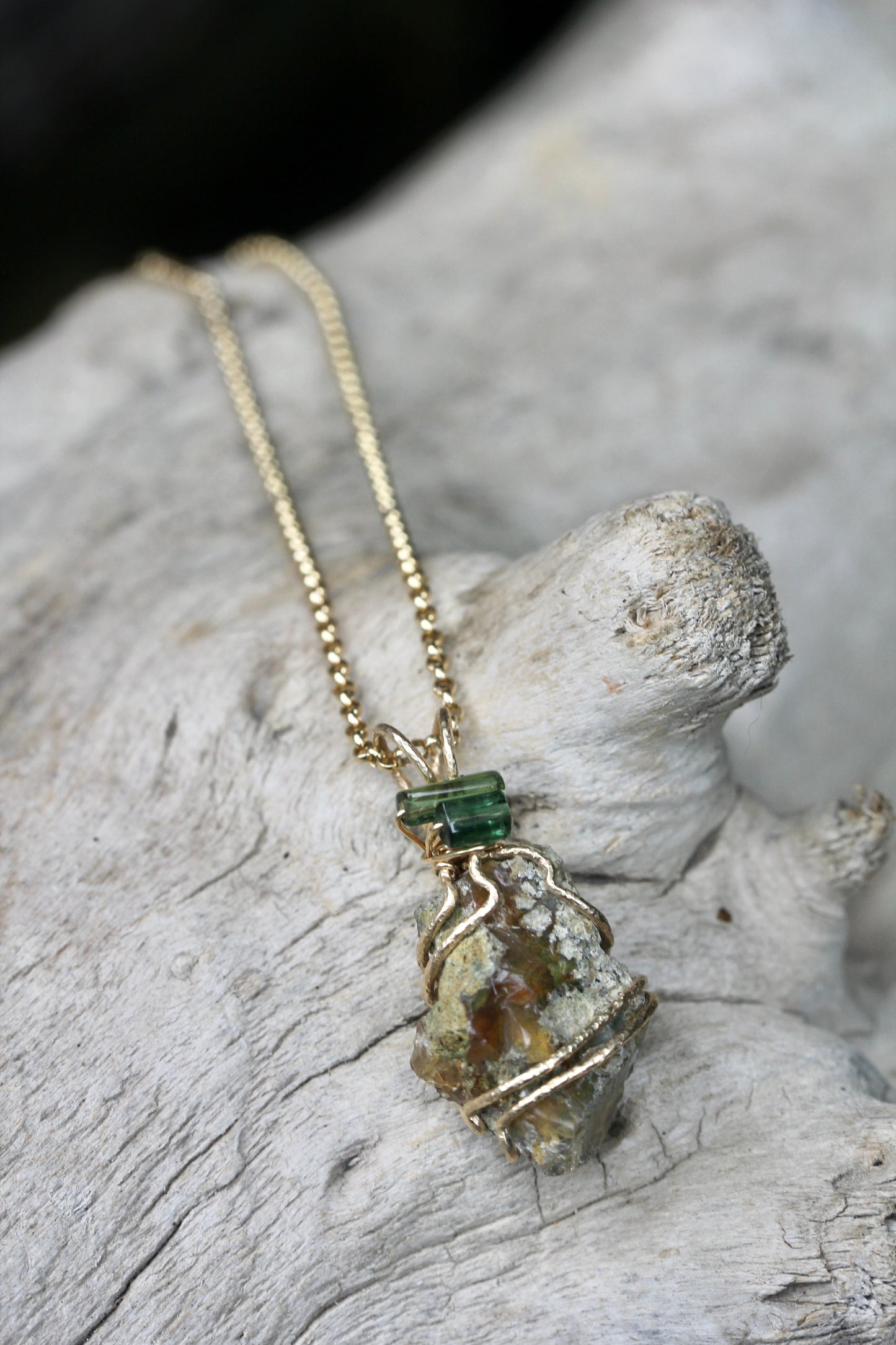 Ethiopian Opal Necklace with Green Tourmaline