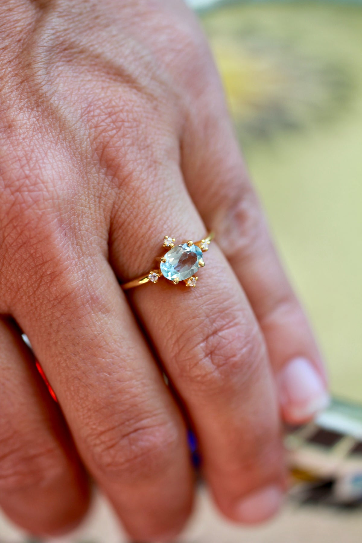 Aquamarine White Topaz Gold Vermeil Ring