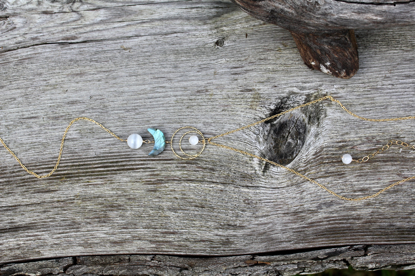 Labradorite Selenite Moon Goddess Gold Necklace