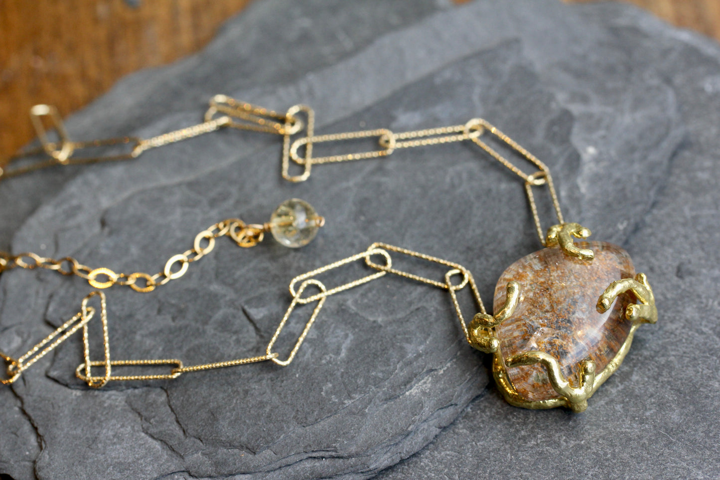 Lodolite Paperclip Gold Chain Necklace