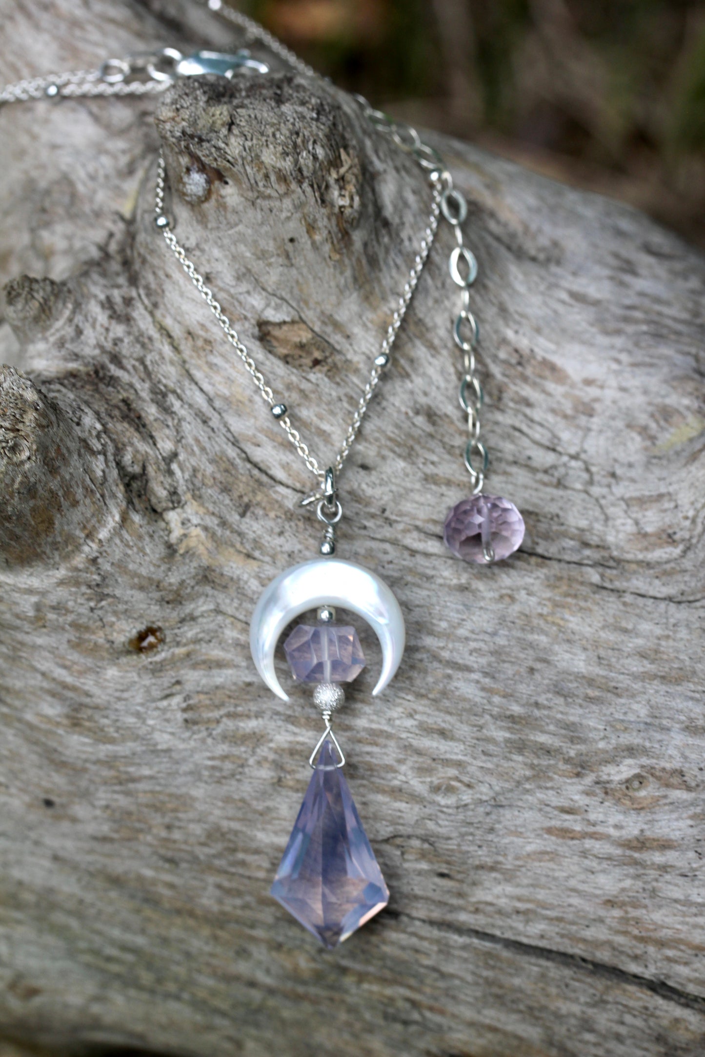 Lavender Quartz Mother of Pearl Moon Necklace