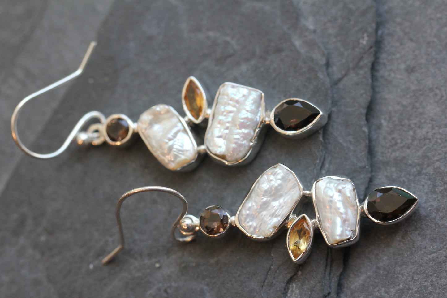Fresh Water Pearl Smokey Citrine Earrings