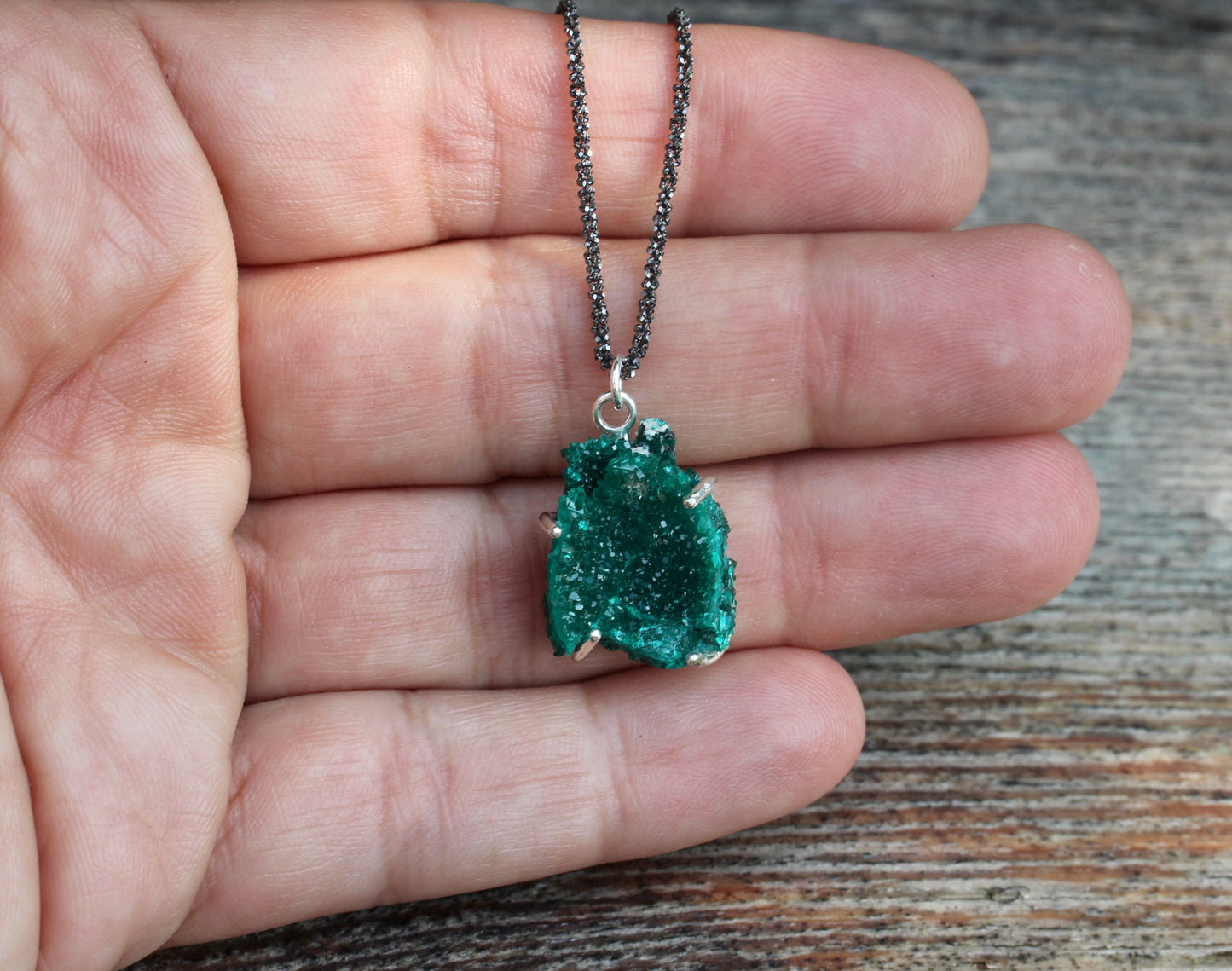Dioptase Oxidized Silver Necklace