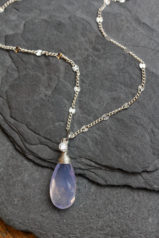 Lavender Quartz CZ Teardrop Necklace