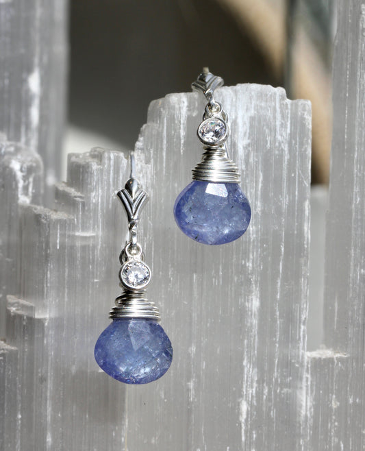 Tanzanite Cubic Zirconia Dainty Drop Earrings