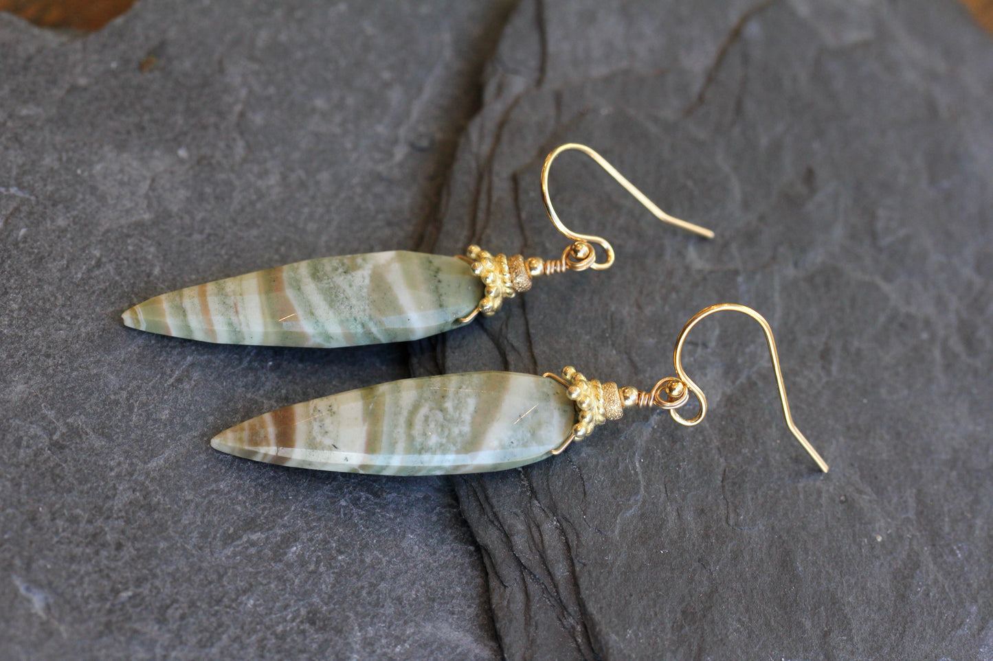 Green Opal Bali Cap Earrings