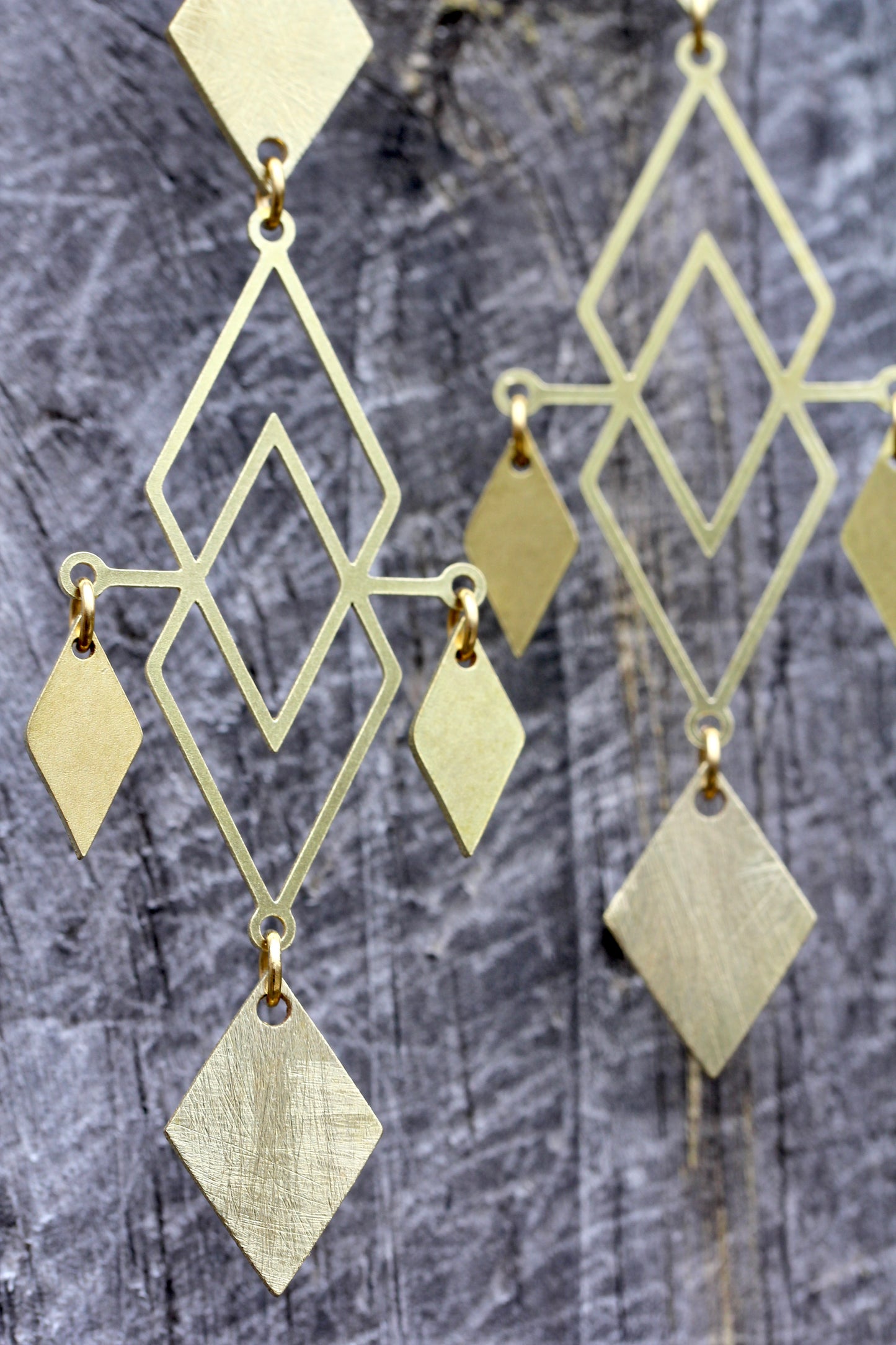 Brass Diamond Chandelier Earrings