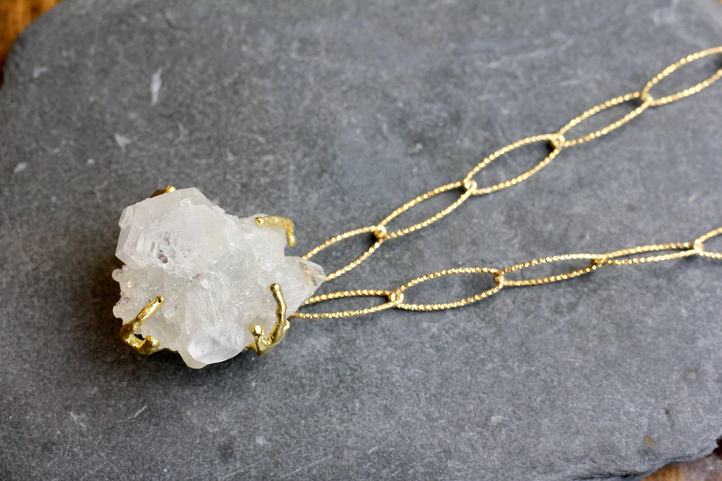 Apophyllite Crystal Gold Sparkle Chain Necklace