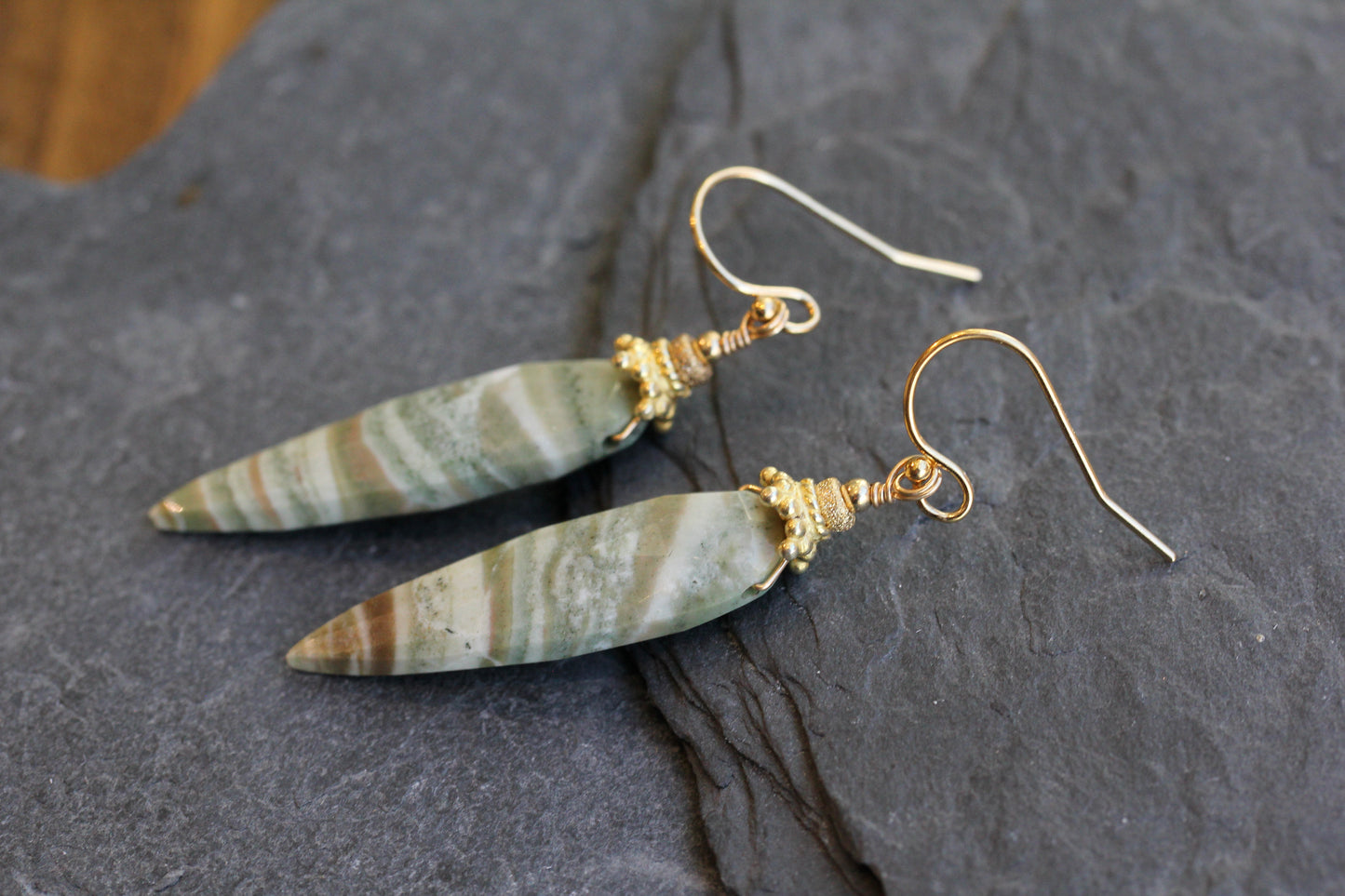 Green Opal Bali Cap Earrings