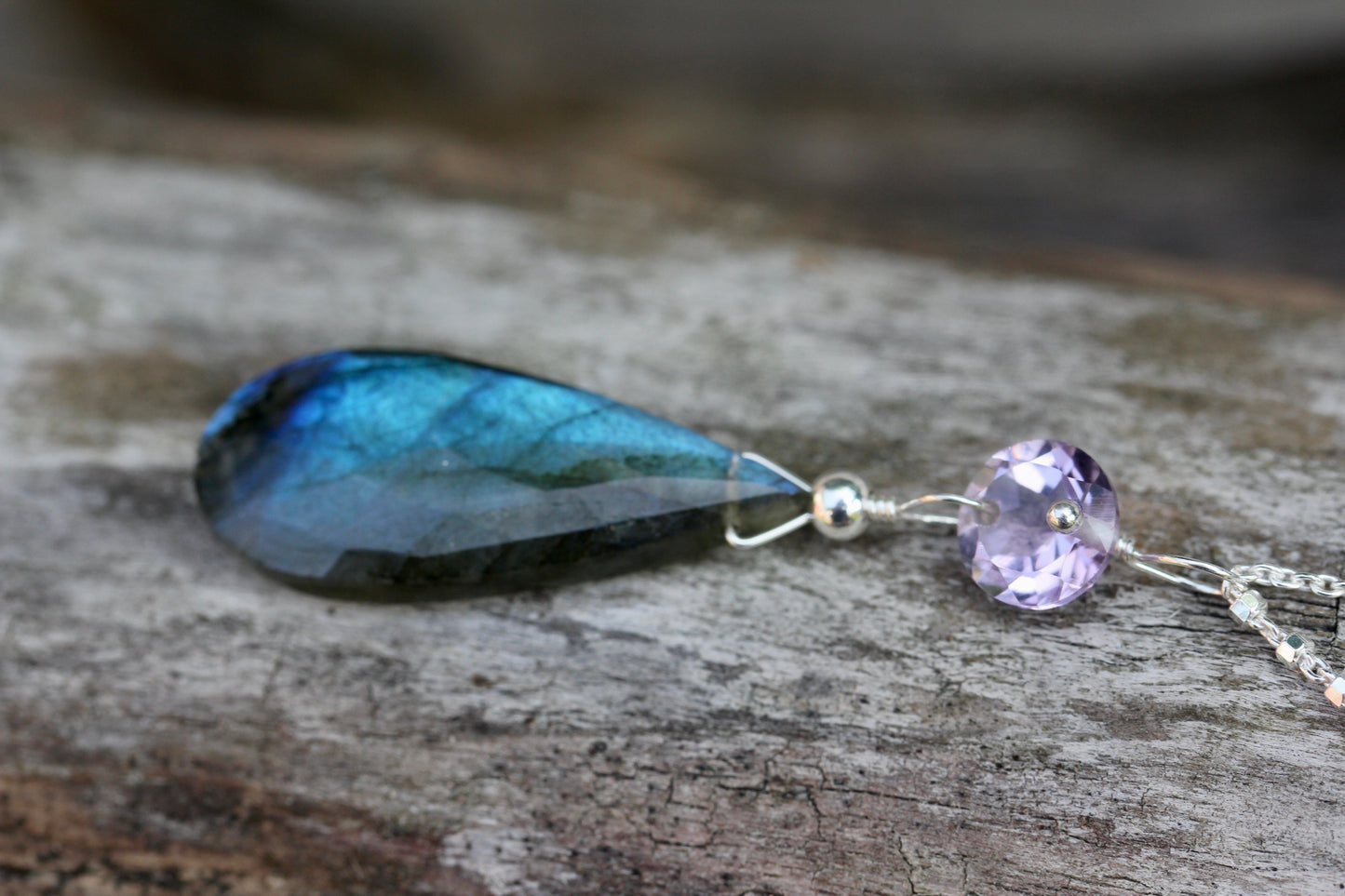 Labradorite Amethyst Silver Necklace