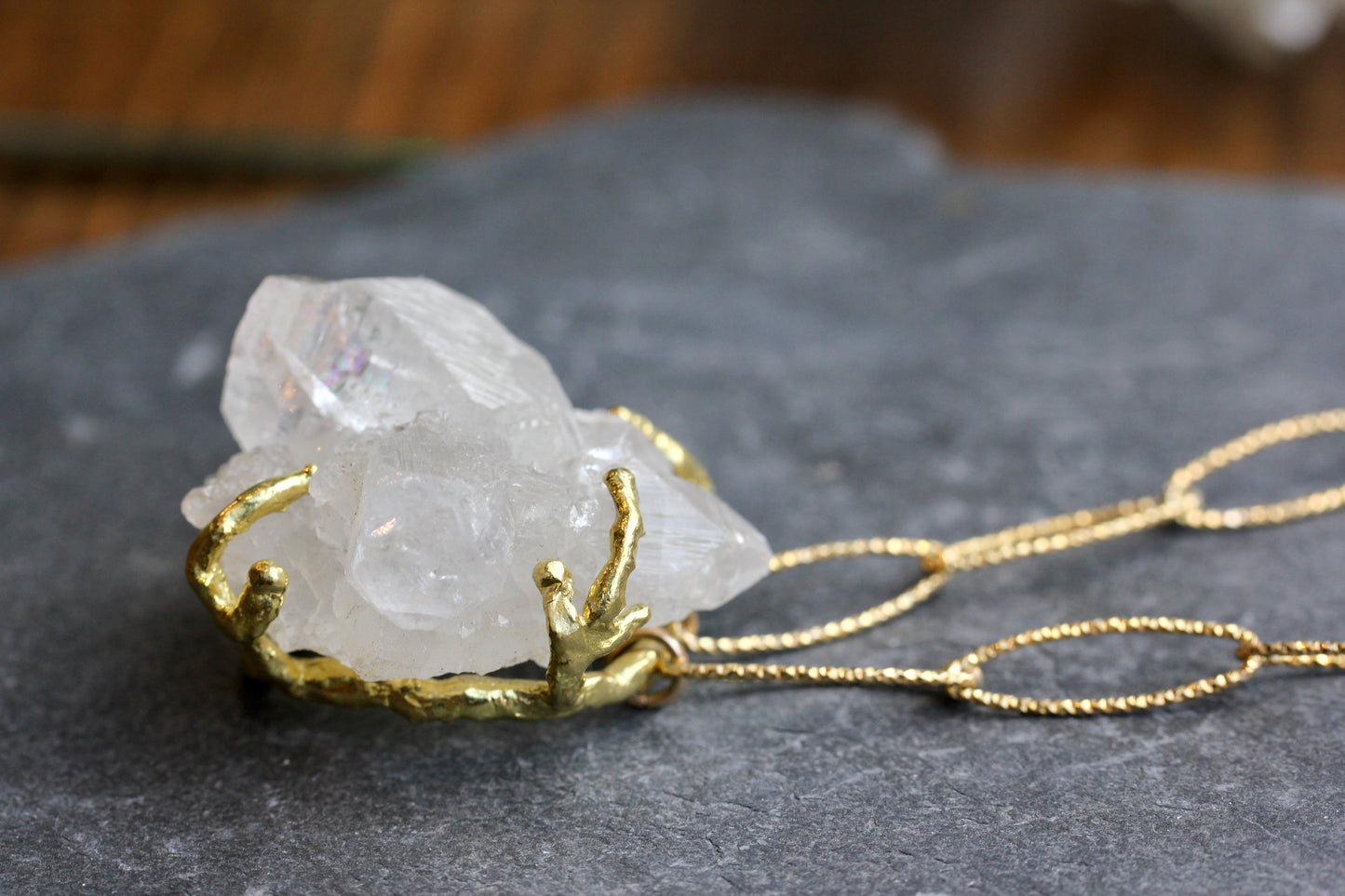 Apophyllite Crystal Gold Sparkle Chain Necklace