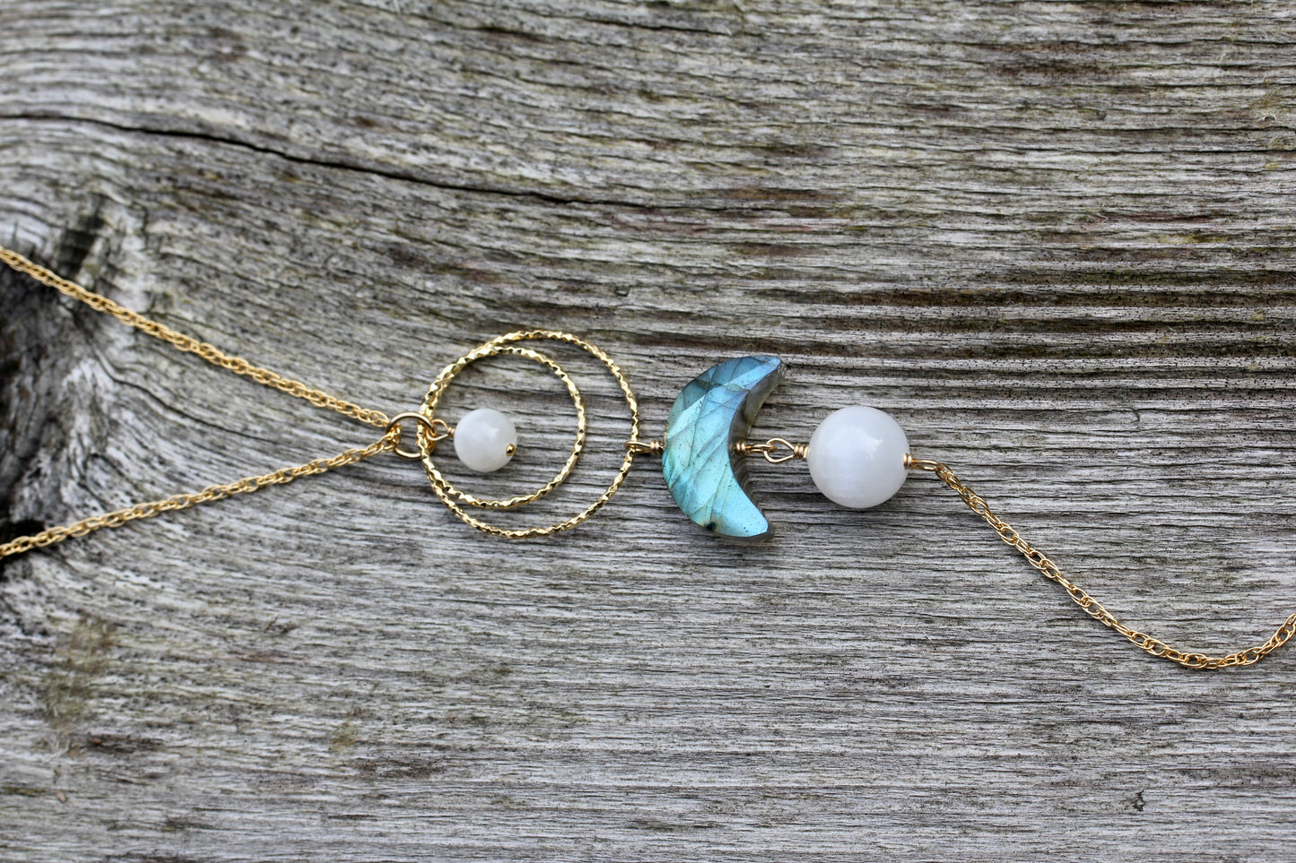 Labradorite Selenite Moon Goddess Gold Necklace