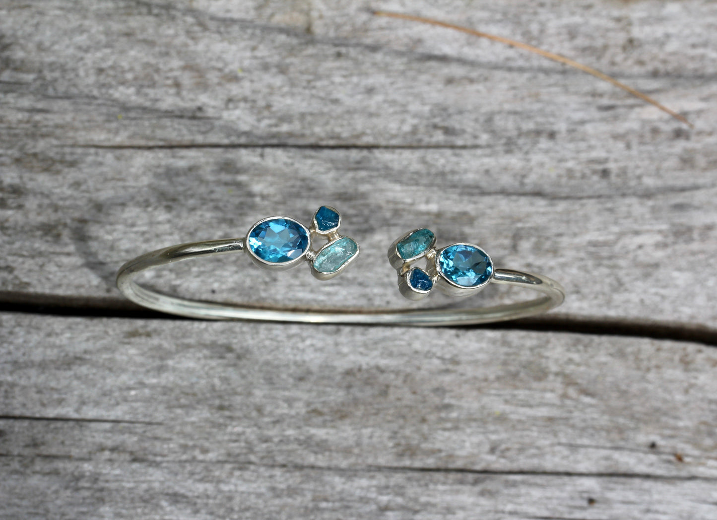 Blue Topaz Apatite Silver Flex Bracelet