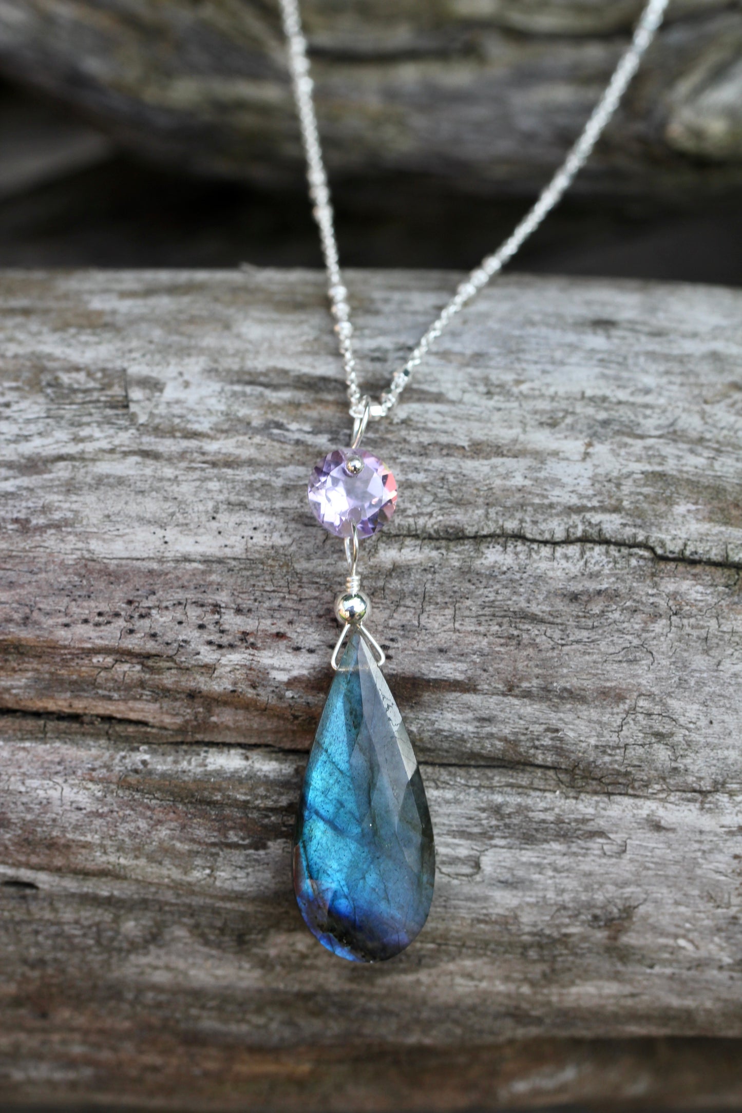 Labradorite Amethyst Silver Necklace