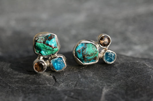 Chrysocolla Stone Cluster Post Earrings