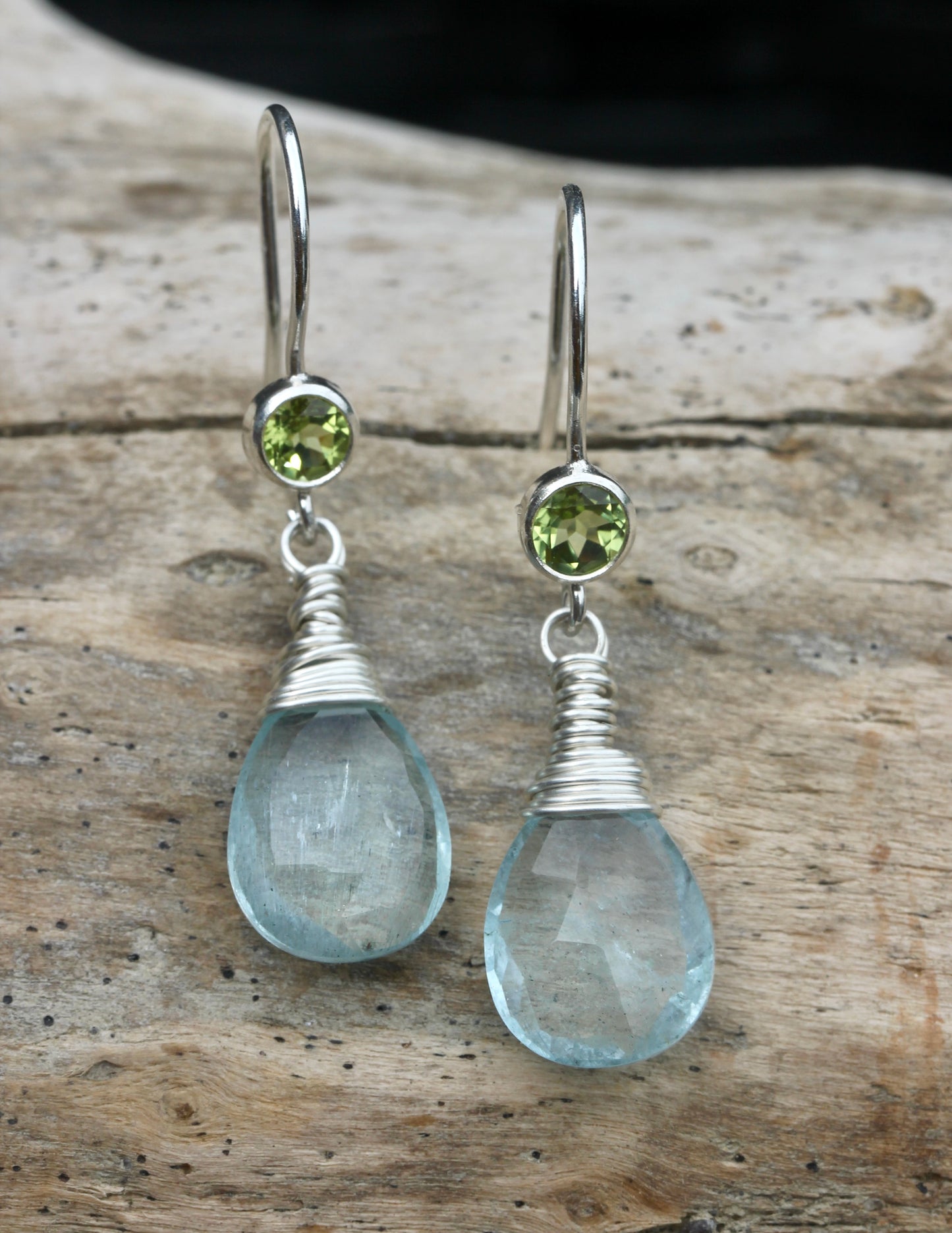 Aquamarine Peridot Drop Earrings