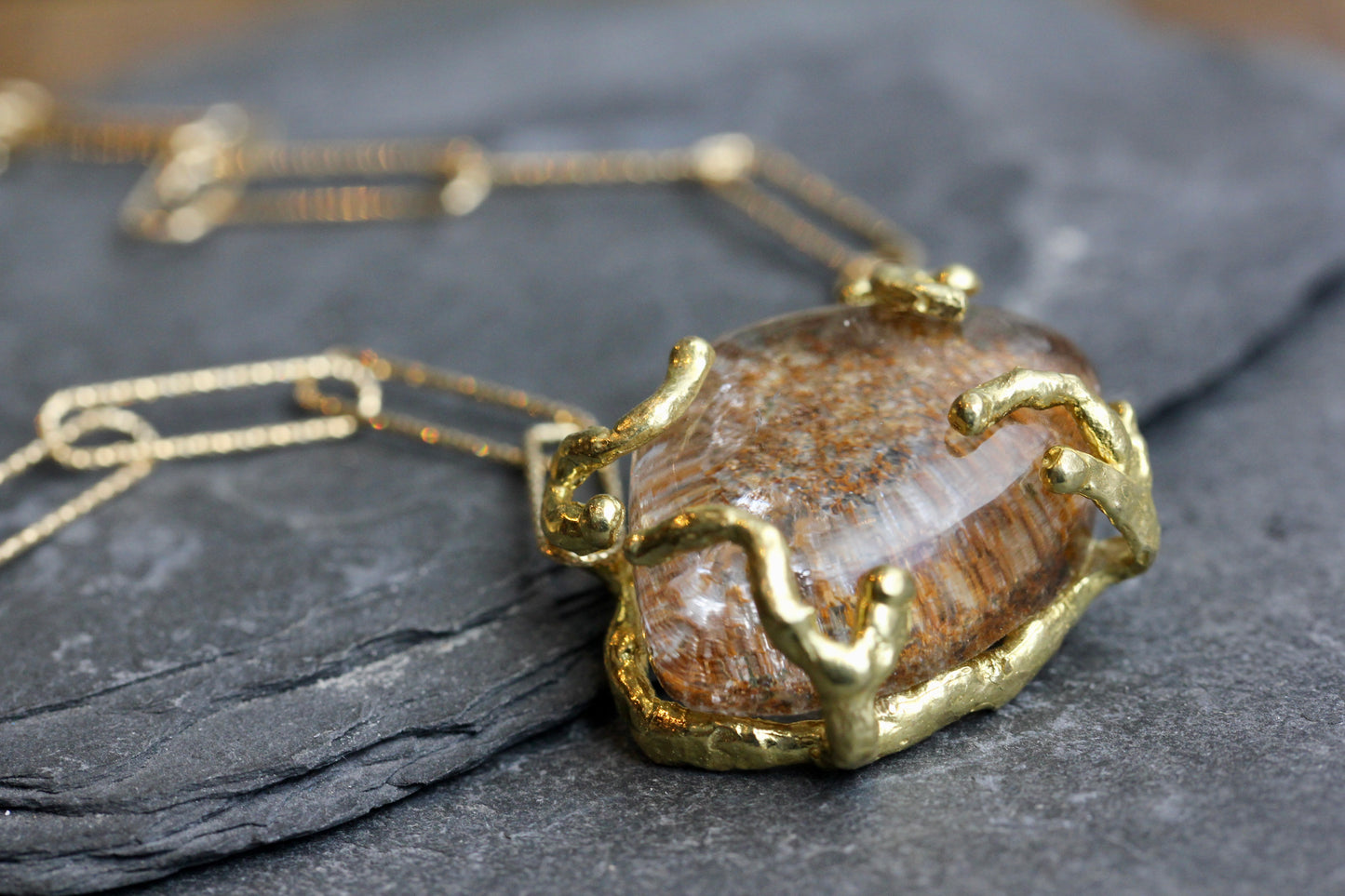 Lodolite Paperclip Gold Chain Necklace