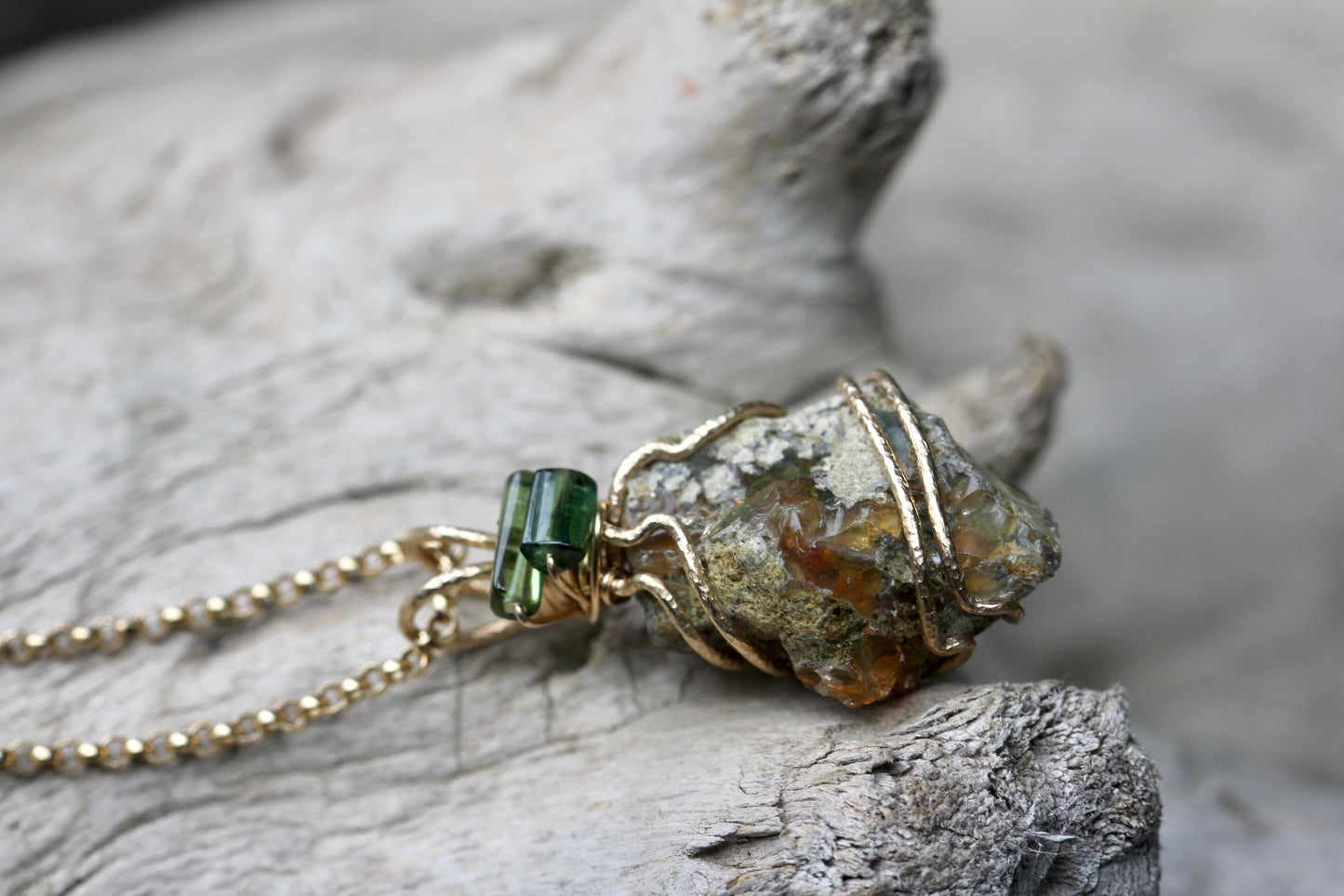 Ethiopian Opal Necklace with Green Tourmaline