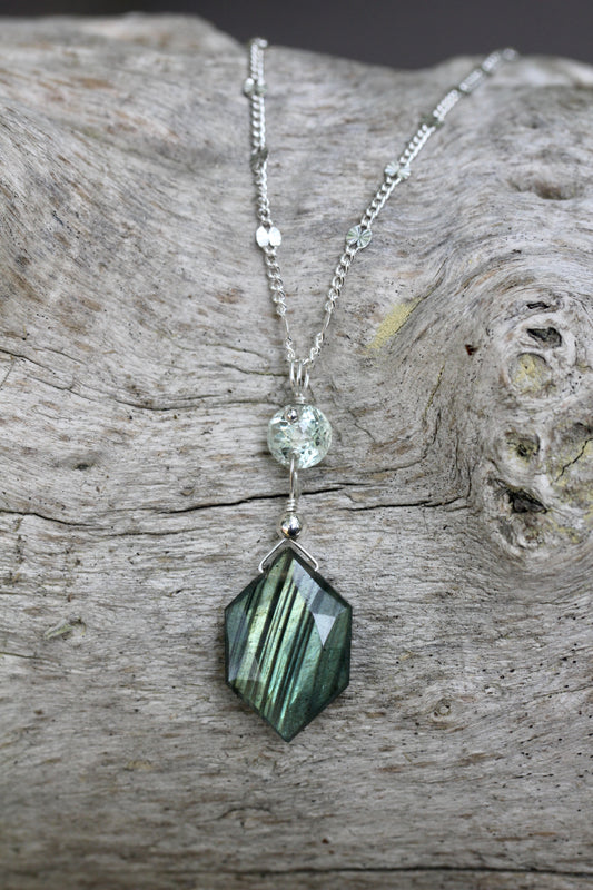 Labradorite Prasiolite Hexagon Drop Necklace