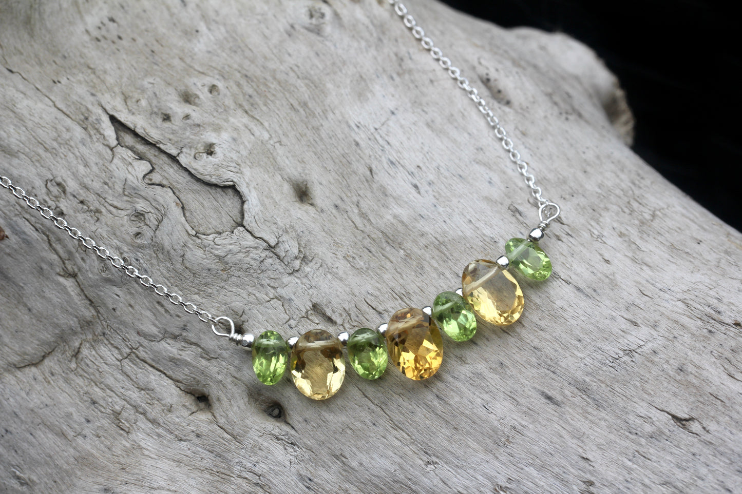 Citrine Peridot Silver Necklace