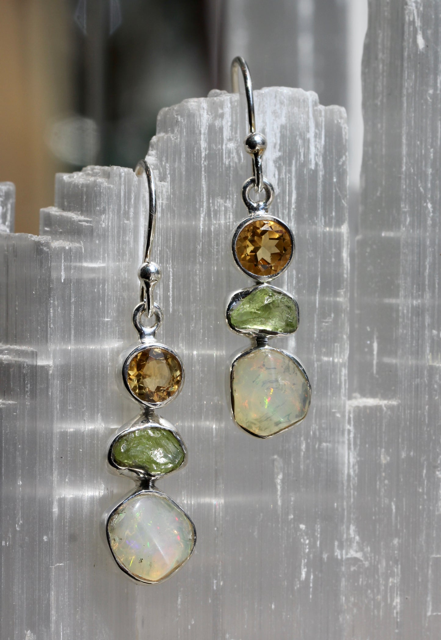 Opal Peridot Citrine Drop Earrings