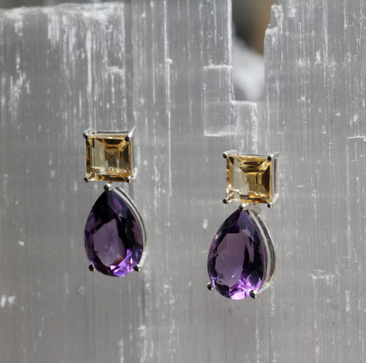 Amethyst Citrine Post Earrings