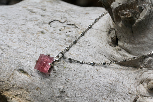 Pink Tourmaline Crystal Necklace