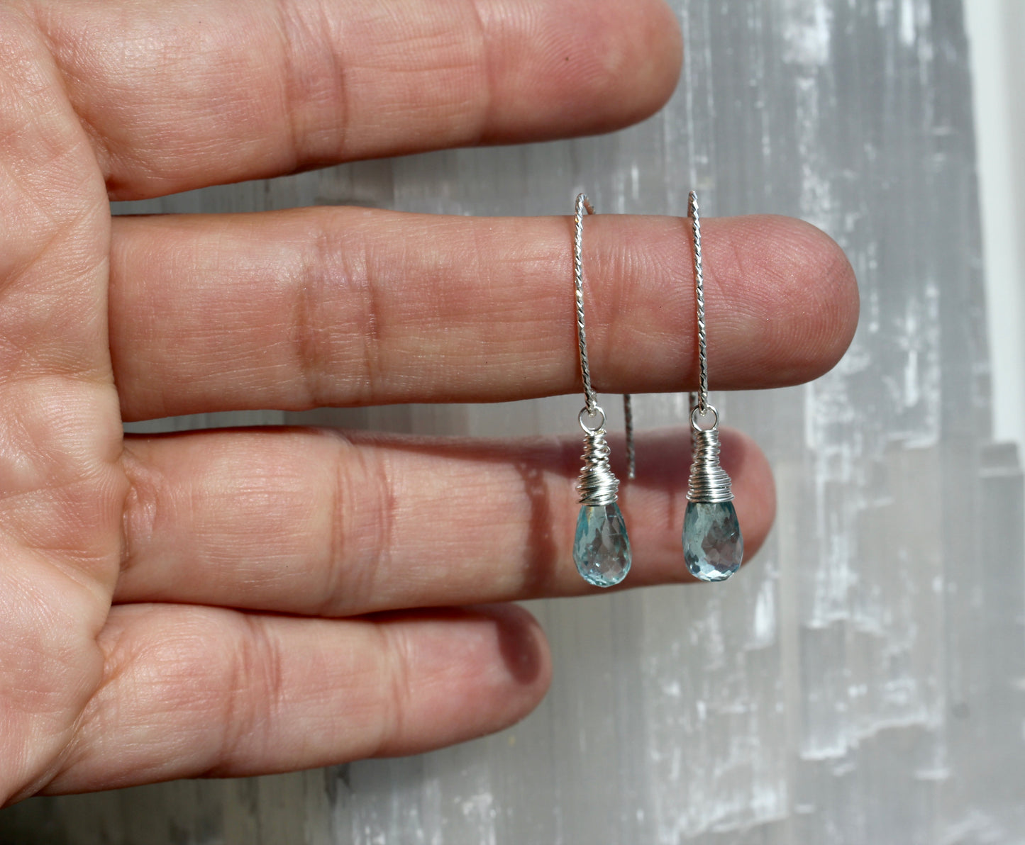 Aquamarine Sparkle V Wire Earrings