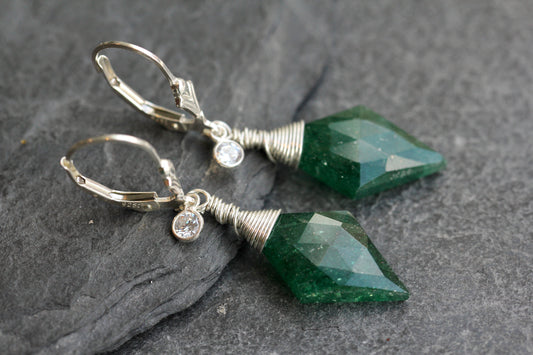 Green Aventurine CZ Diamond Drop Earrings