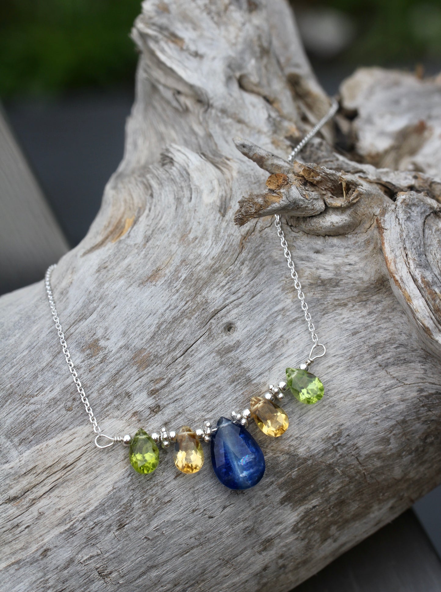 Kyanite Citrine Peridot Silver Necklace