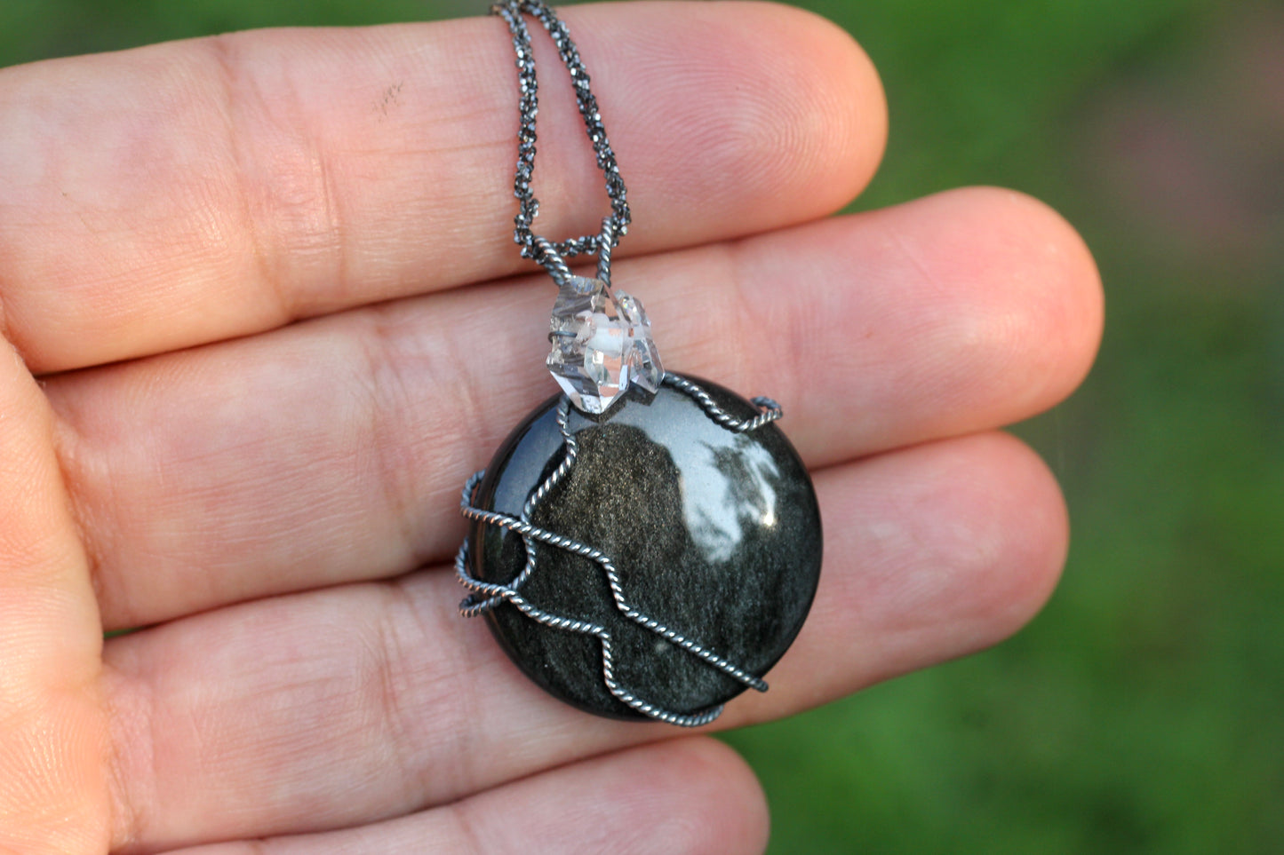 Silver Sheen Obsidian Quartz Necklace
