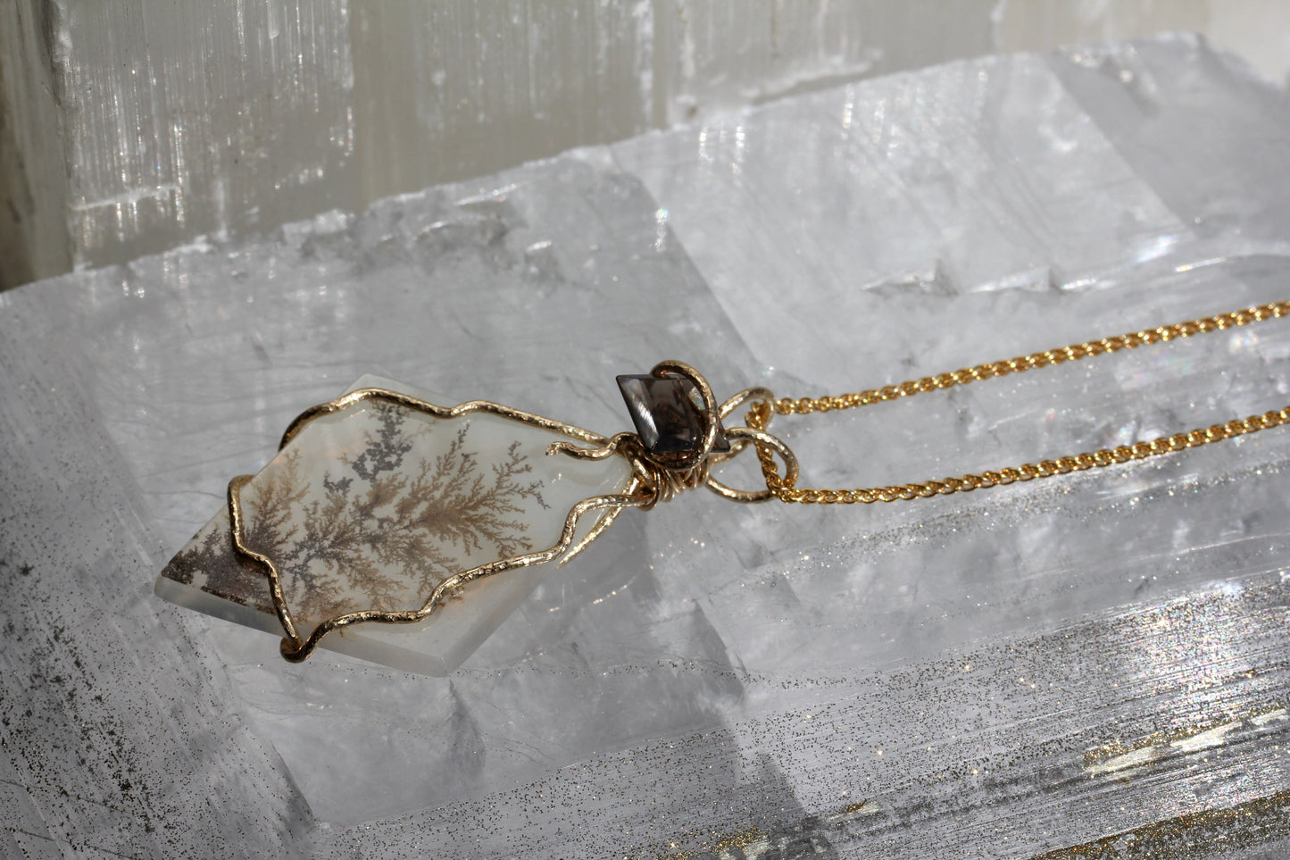 Dendritic Agate Smokey Quartz Tree Necklace