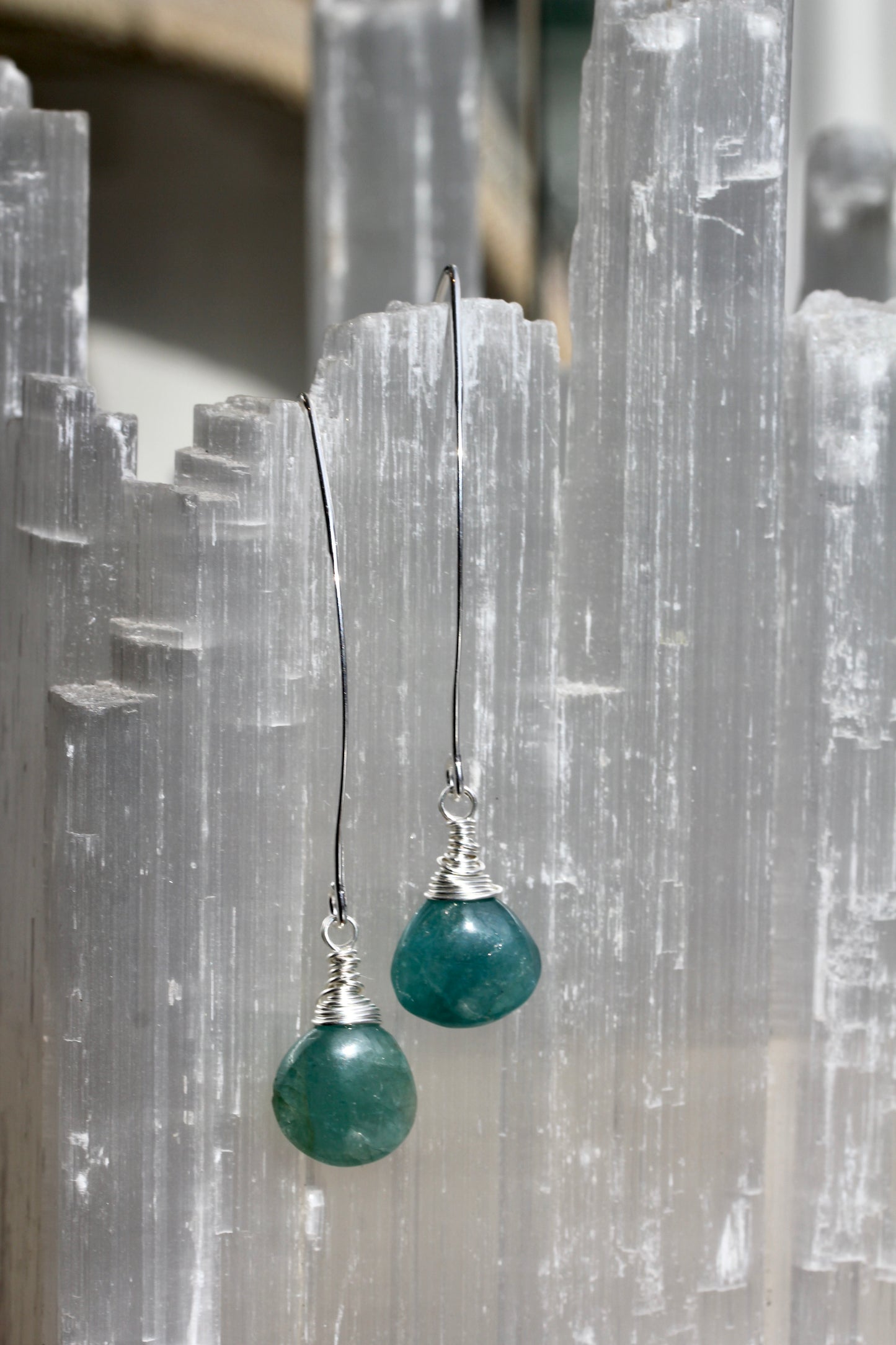 Grandidierite Long V Wire Earrings