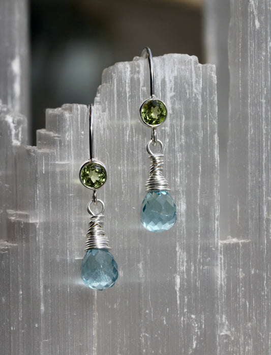 Aquamarine Peridot Drop Earrings