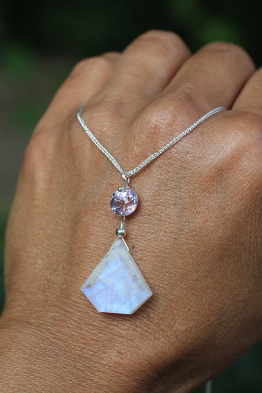 Rainbow Moonstone Amethyst Gem Necklace