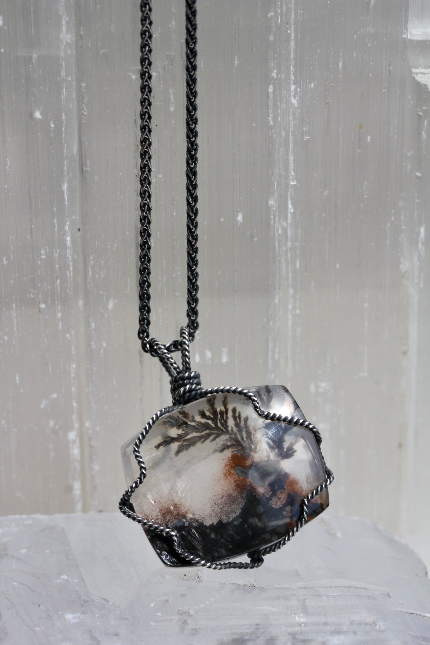 Dendritic Quartz Oxidized Silver Necklace