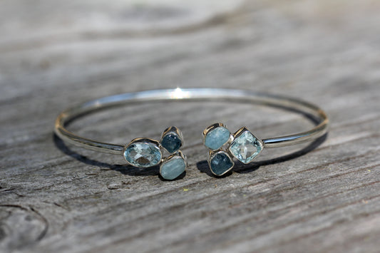 Aquamarine Cluster Silver Flex Bracelet