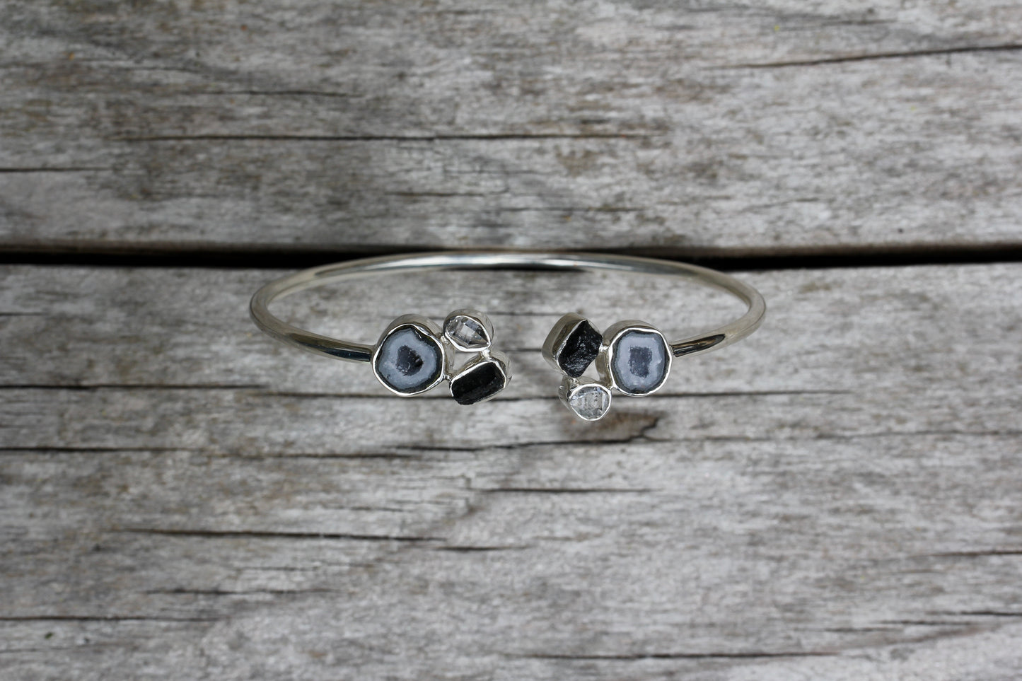 Geode Herkimer Diamond Silver Flex Bracelet