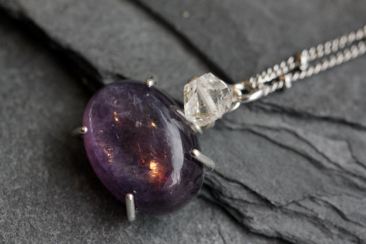 Lepidolite Herkimer Diamond Necklace