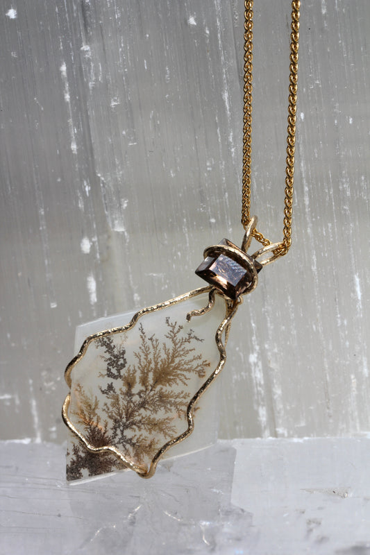 Dendritic Agate Smokey Quartz Tree Necklace