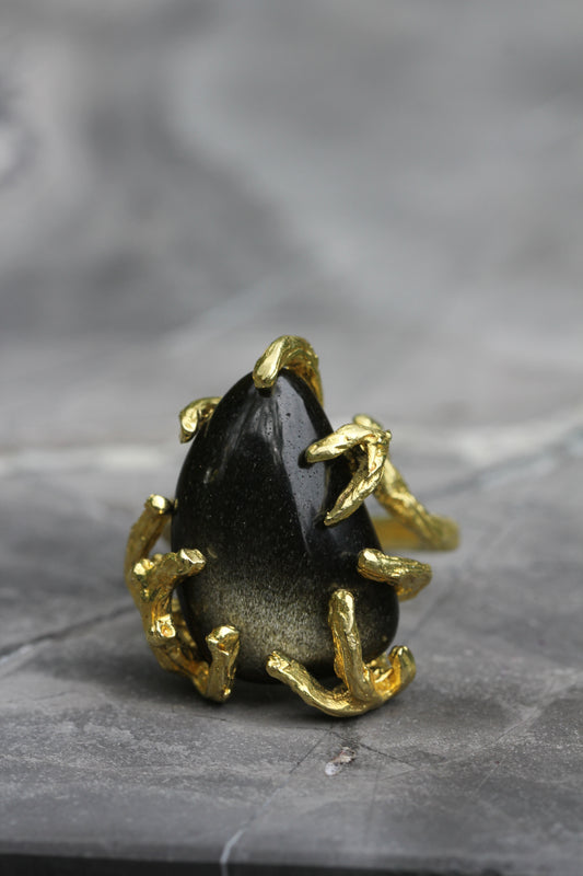 Sheen Obsidian Branch Ring