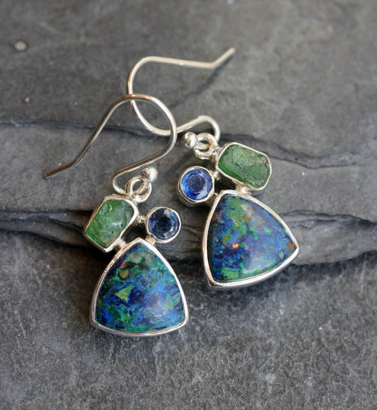 Azurite Malachite Emerald Kyanite Earrings