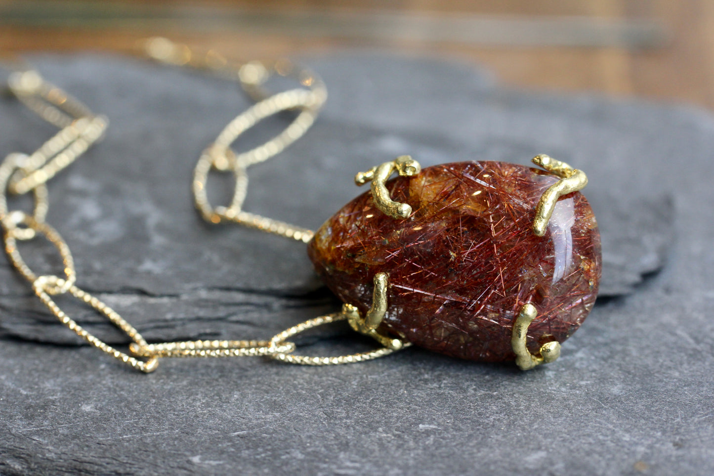 Rutilated Quartz Chunky Gold Sparkle Chain Necklace