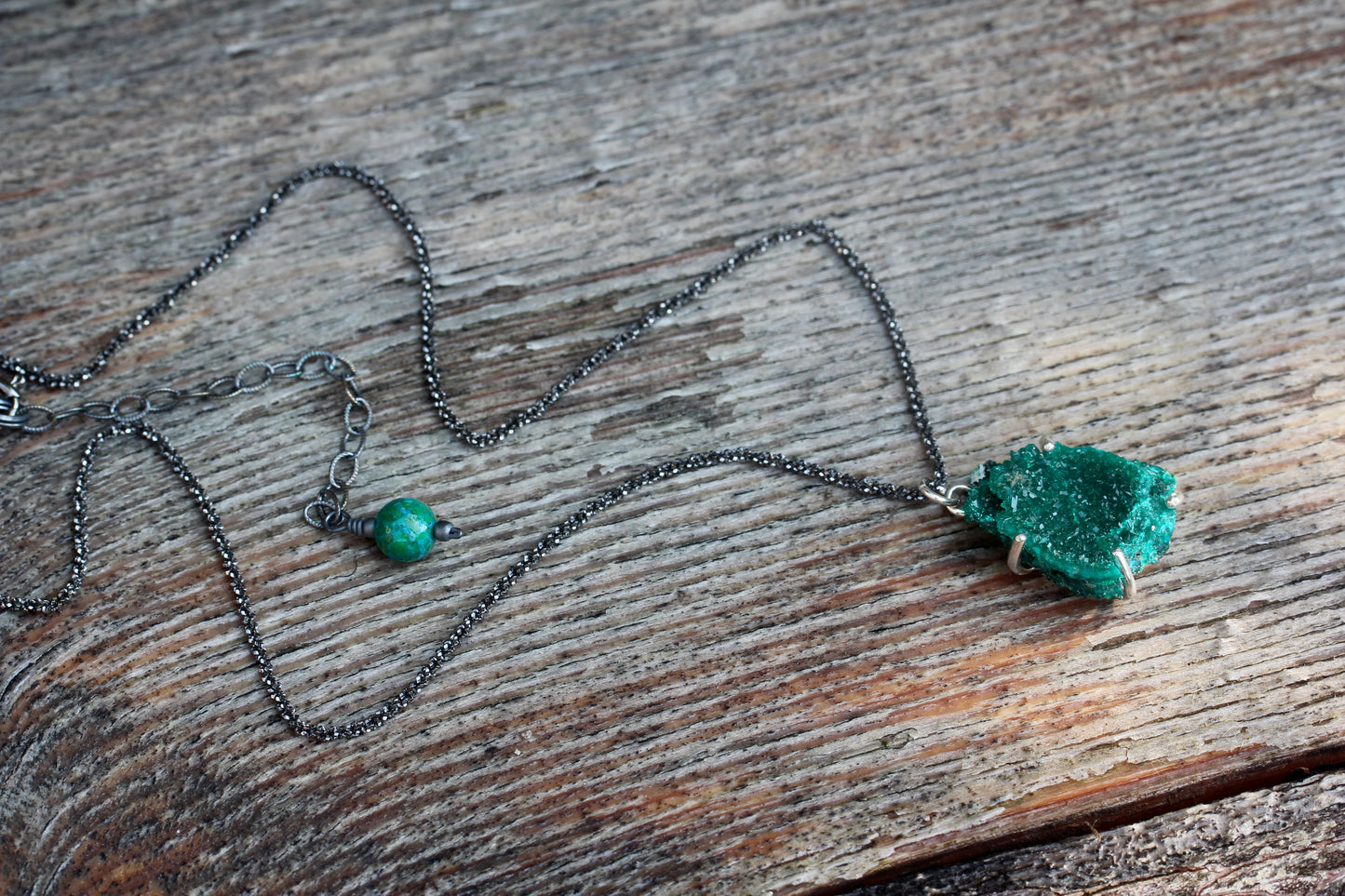 Dioptase Oxidized Silver Necklace