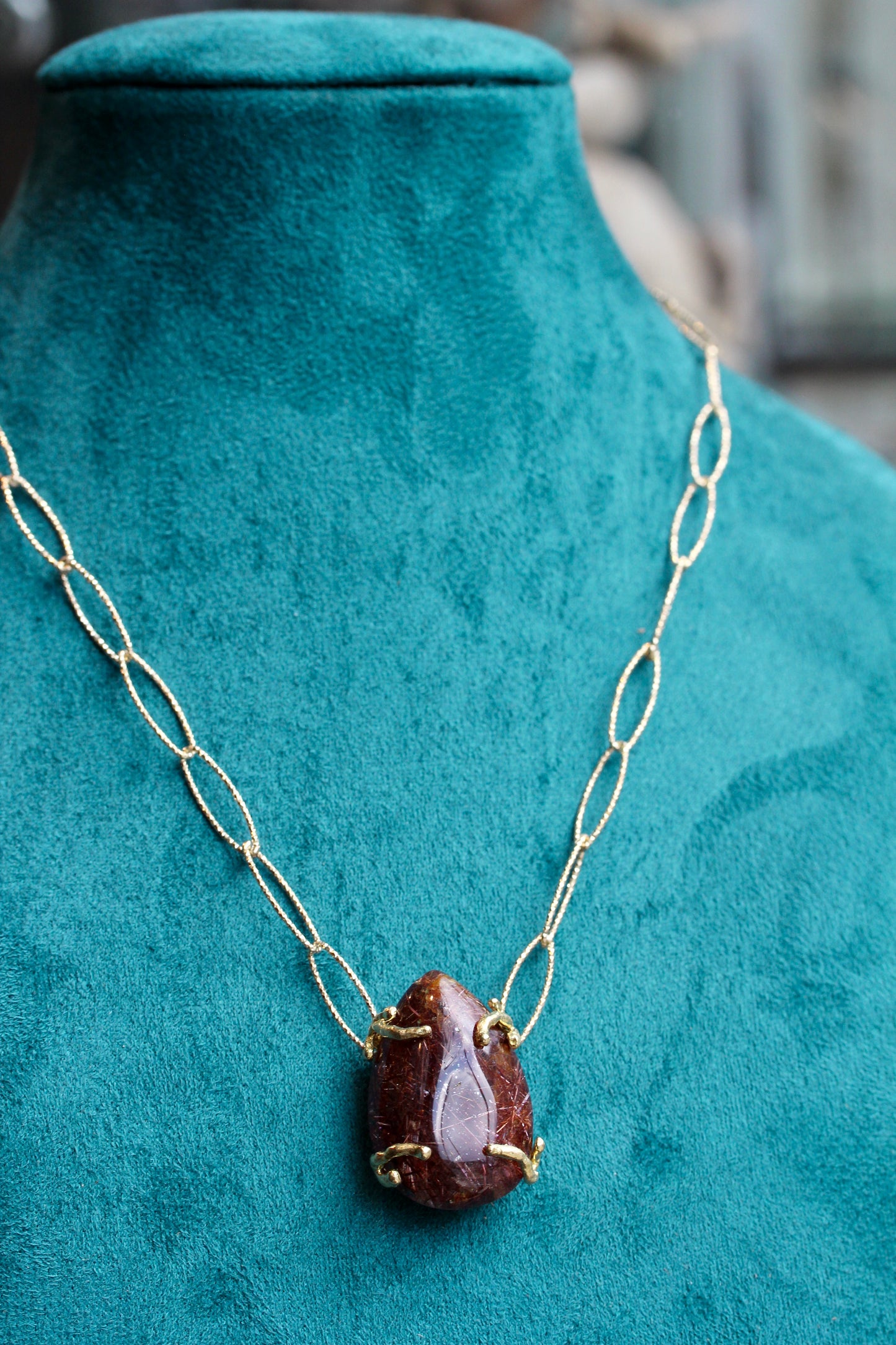 Rutilated Quartz Chunky Gold Sparkle Chain Necklace