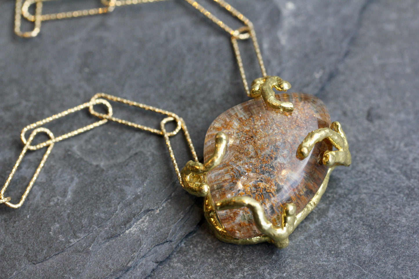 Lodolite Paperclip Gold Chain Necklace