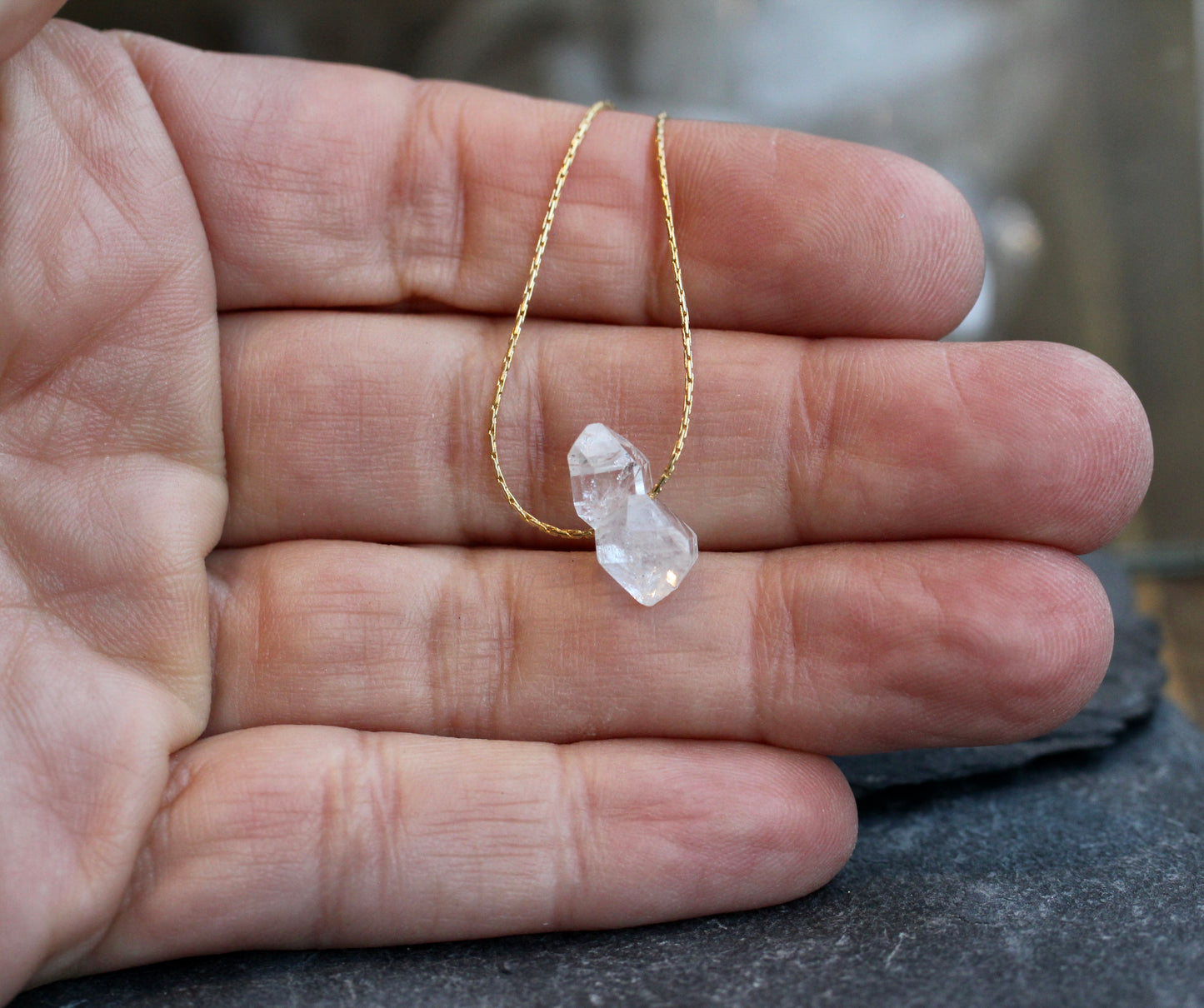 Herkimer Diamond Cluster Gold Minimalist Necklace