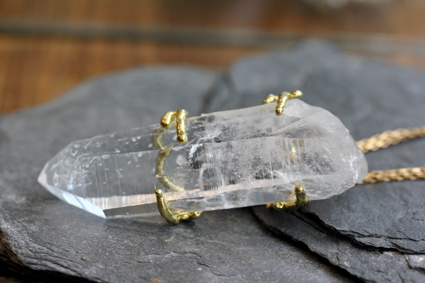Quartz Crystal Chunky Brass Necklace