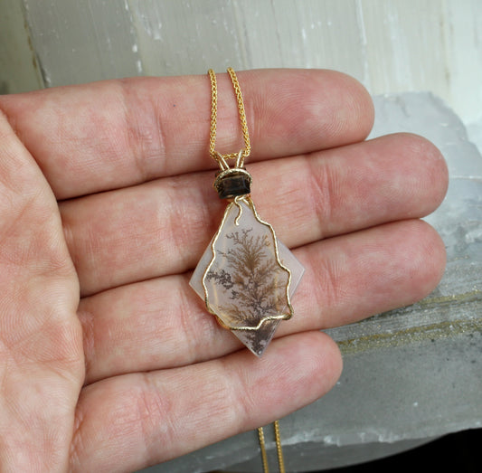Dendritic Agate Smokey Quartz Tree Necklace