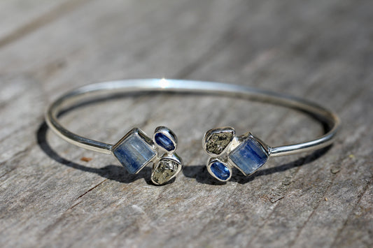 Kyanite Pyrite Silver Flex Bracelet
